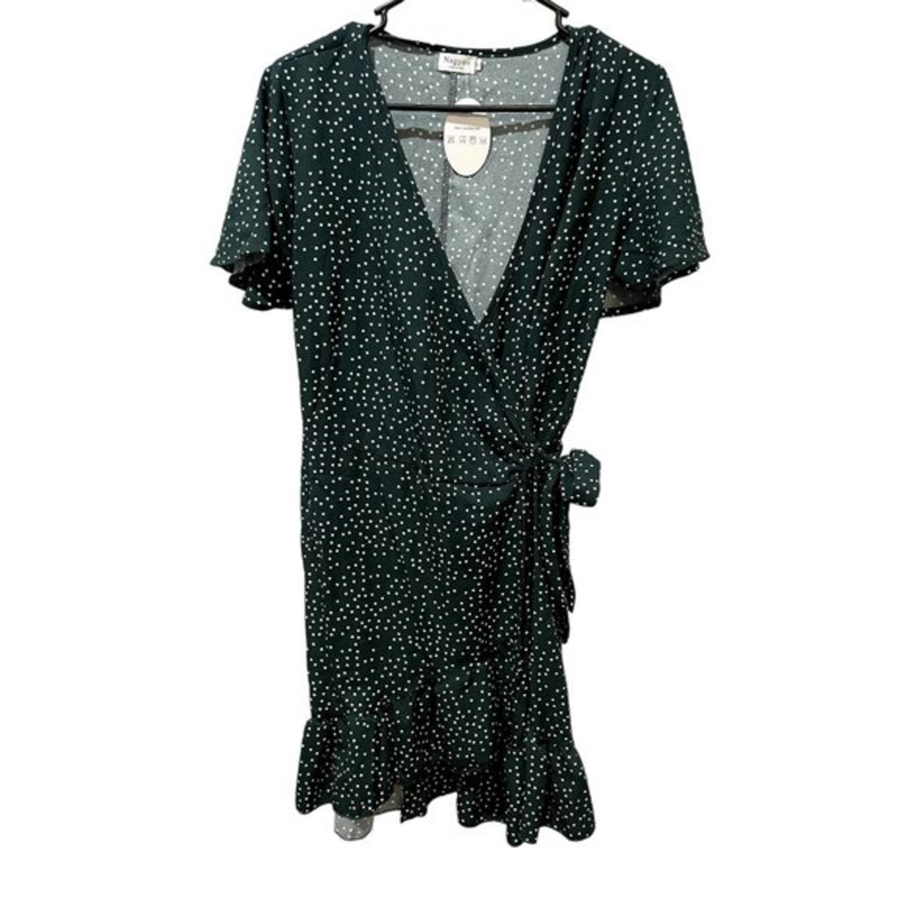NWT‎ NAGGOO GREEN POLKA DOT DRESS SIZE LARGE | E1